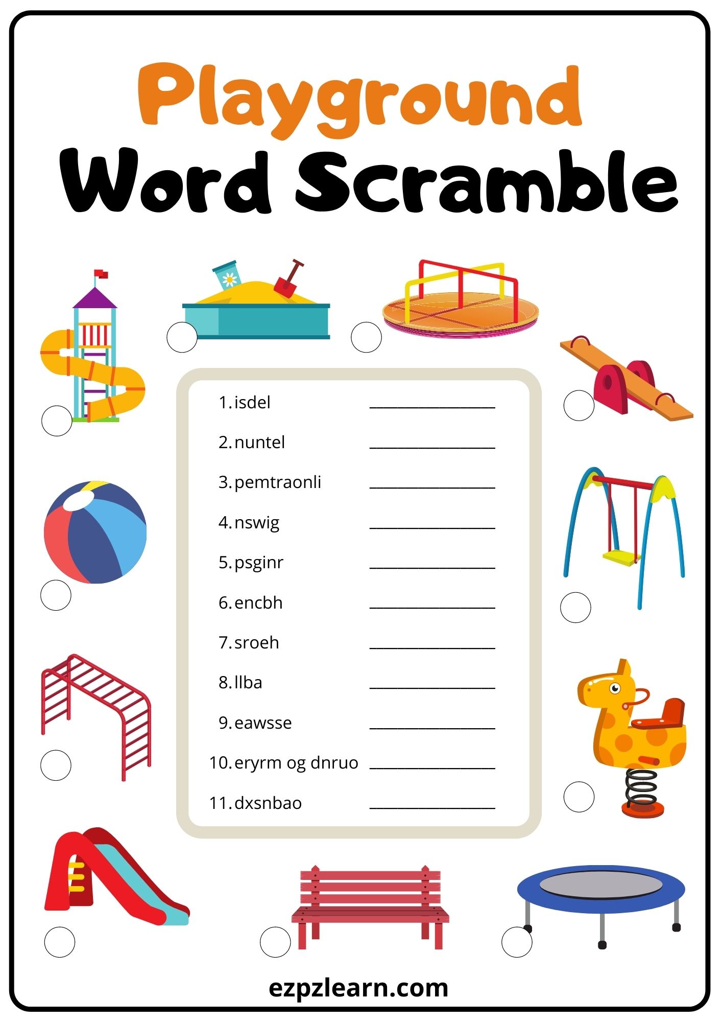 Playground Word Scramble 2 Ezpzlearn